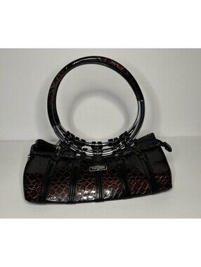Vittorio Women's Top Handle Bag, Brown/Black Animal Print Patent, Zip Silver